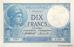 10 Francs MINERVE Numéro radar FRANCE  1916 F.06.01 AU-