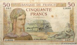 50 Francs CÉRÈS modifié FRANCE  1938 F.18.12