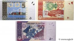 5 à 50 Rupees Lot PAKISTAN  2008 P.53a, P.55a et P.47b NEUF