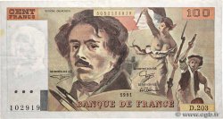 100 Francs DELACROIX imprimé en continu FRANCE  1991 F.69bis.03c2 VF+