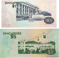 1 et 5 Dollars Lot SINGAPOUR  1976 P.09 et P.10 NEUF