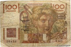 100 Francs JEUNE PAYSAN filigrane inversé FRANCIA  1952 F.28bis.01