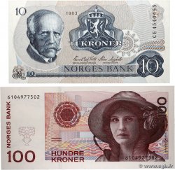 10 et 100 Kroner Lot NORVÈGE  1983 P.36c et P.47a