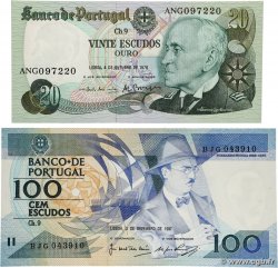 20 et 100 Escudos Lot PORTUGAL  1978 P.176b et P.179d