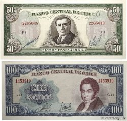 50 et 100 Escudos Lot CHILI  1964 P.140b et P.141a