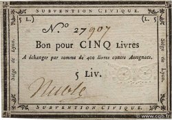 5 Livres FRANCE regionalism and various Lyon 1793 Kol.134 VF