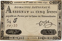 5 Livres FRANCE  1791 Ass.20a