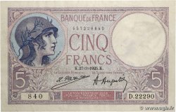 5 Francs FEMME CASQUÉE FRANCE  1925 F.03.09