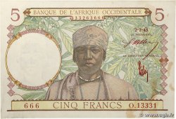 5 Francs Numéro radar FRENCH WEST AFRICA  1943 P.26 XF+