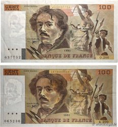 100 Francs DELACROIX imprimé en continu Lot FRANCE  1991 F.69bis.04a