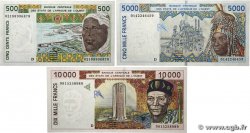 500, 5000 et 10000 Francs Lot WEST AFRIKANISCHE STAATEN  1998 P.410Dm, P.413Dj et P.414Df fST+