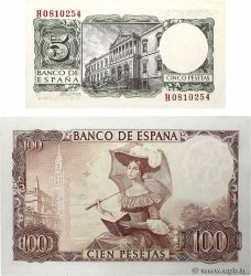 5 et 100 Pesetas Lot SPANIEN  1954 P.146a et P.150 fST+