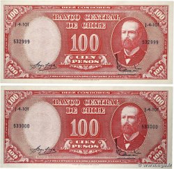 10 Centesimos sur 100 Pesos Lot CHILI  1960 P.127a
