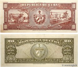 10 et 20 Pesos Lot KUBA  1958 P.080b et P.088c  fVZ