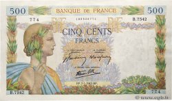 500 Francs LA PAIX FRANCE  1943 F.32.44 AU+