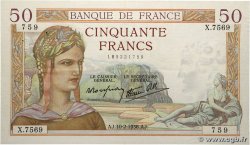 50 Francs CÉRÈS modifié FRANKREICH  1938 F.18.08 SS