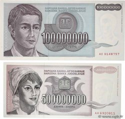 100000000 et 500000000 Dinara Lot YOUGOSLAVIE  1993 P.124 et P.125