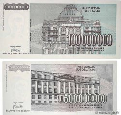 100000000 et 500000000 Dinara Lot YOUGOSLAVIE  1993 P.124 et P.125 NEUF