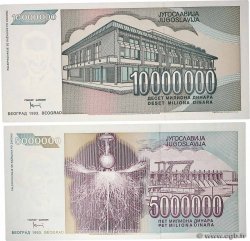5000000 et 10000000 Dinara Lot YOUGOSLAVIE  1993 P.121 et P.122 pr.NEUF