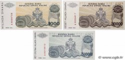 1000, 10000 et 500000 Dinara Lot CROATIE  1994 P.R30a, P.R31a et P.R32a NEUF