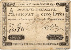 5 Livres Faux FRANCE  1792 Ass.27c VF+
