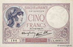 5 Francs FEMME CASQUÉE modifié FRANCE  1940 F.04.16