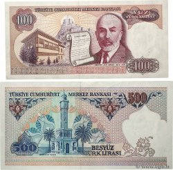 100 et 500 Lira Lot TURQUIE  1983 P.194b et P.195b SUP