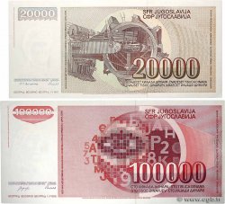 20000 et 100000 Dinara Lot YUGOSLAVIA  1987 P.095 et P.097 FDC