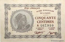 50 Centimes MINES DOMANIALES DE LA SARRE FRANKREICH  1920 VF.50.01