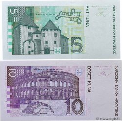 5 et 10 Kuna Lot KROATIEN  1993 P.28a et P.29 ST