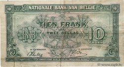 10 Francs - 2 Belgas BELGIQUE  1943 P.122 TB