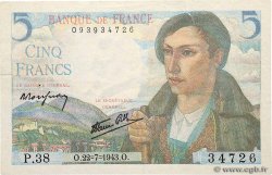 5 Francs BERGER FRANKREICH  1943 F.05.02