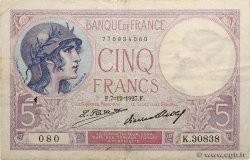5 Francs FEMME CASQUÉE FRANCE  1927 F.03.11