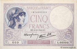 5 Francs FEMME CASQUÉE modifié Numéro spécial FRANKREICH  1940 F.04.16