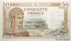 50 Francs CÉRÈS modifié FRANCE  1938 F.18.18 XF