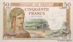 50 Francs CÉRÈS modifié Numéro radar FRANCIA  1938 F.18.17