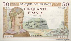 50 Francs CÉRÈS FRANCE  1937 F.17.34 VF+