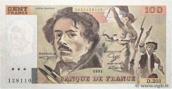100 Francs DELACROIX imprimé en continu FRANCE  1991 F.69bis.03c2 F