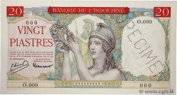 20 Piastres Spécimen INDOCHINE FRANÇAISE  1949 P.081s NEUF