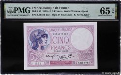 5 Francs FEMME CASQUÉE modifié Numéro spécial FRANCE  1940 F.04.15 UNC
