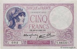 5 Francs FEMME CASQUÉE modifié FRANCE  1940 F.04.15