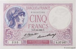 5 Francs FEMME CASQUÉE FRANCE  1928 F.03.12 UNC-