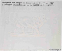 Papier avec Filigrane 5 Francs  type 1903 bleu, Non adopté Épreuve ALGERIA  1903 P.071-