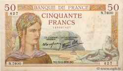50 Francs CÉRÈS modifié FRANCE  1938 F.18.08