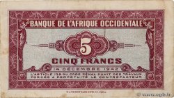 5 Francs  AFRIQUE OCCIDENTALE FRANÇAISE (1895-1958)  1942 P.28a TTB+