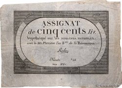 500 Livres FRANCE  1794 Ass.47a F+