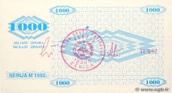 1000 Dinara BOSNIE HERZÉGOVINE Zenica 1992 P.008h SPL+