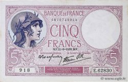 5 Francs FEMME CASQUÉE modifié FRANKREICH  1939 F.04.09