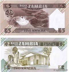 2 et 5 Kwacha Lot ZAMBIA  1980 P.24c UNC-