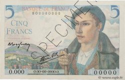 5 Francs BERGER Spécimen FRANCE  1943 F.05.01Sp AU